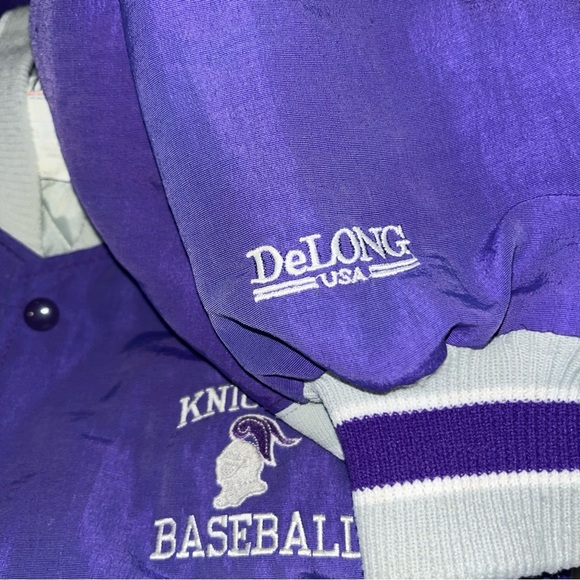 DeLong Jacket Mens XL Purple Gray Sportswear Bomber Baseball USA Varsity Vintage - Picture 13 of 14
